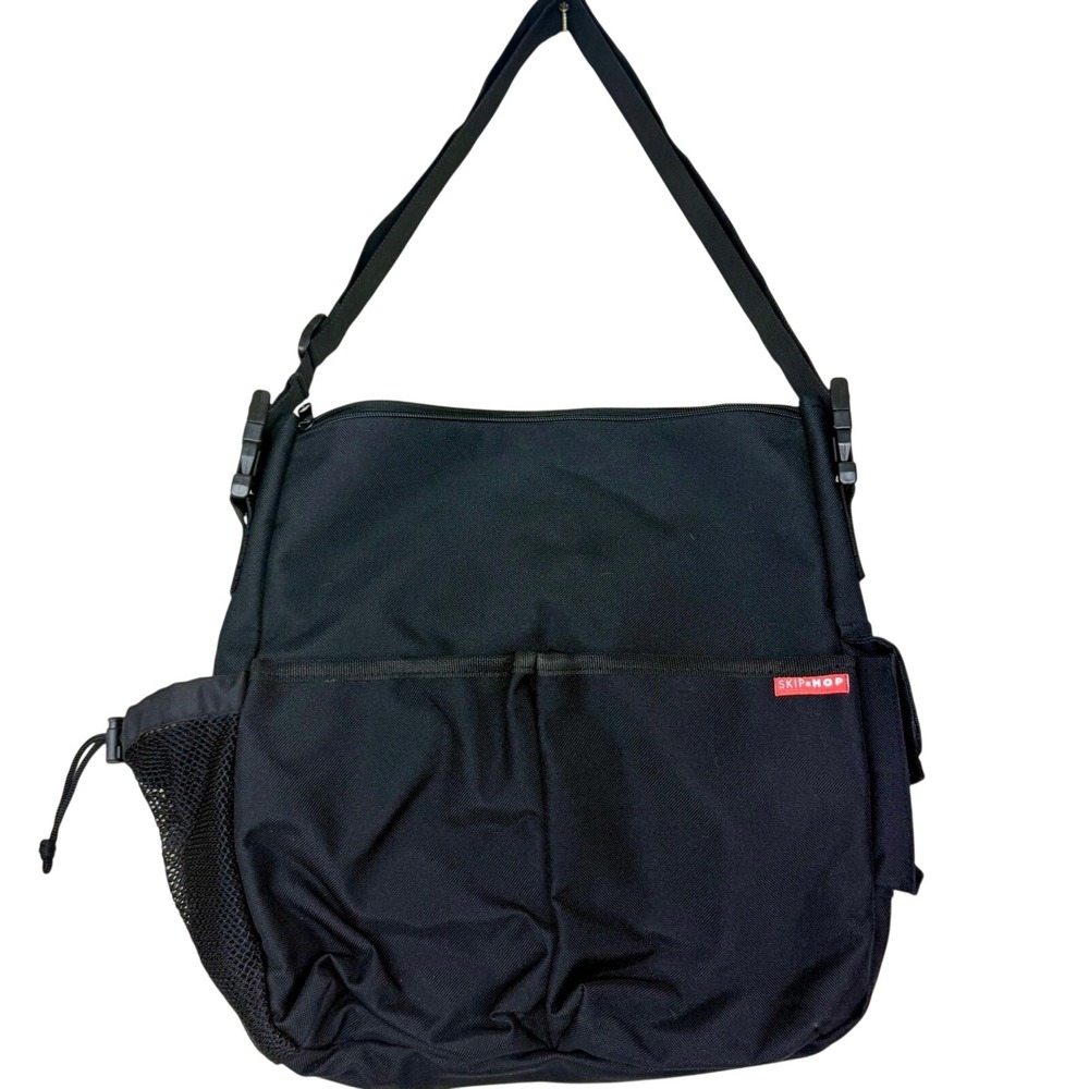 Skip‎ Hop Duo Signature Diaper Bag Messenger Black Canvas with Changing Pad